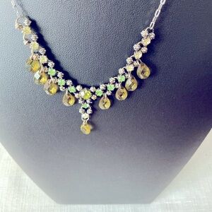 Green and Yellow Vintage 1928 Silver Tone Necklace